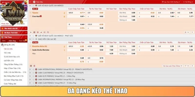 Đa dạng kèo thể thao